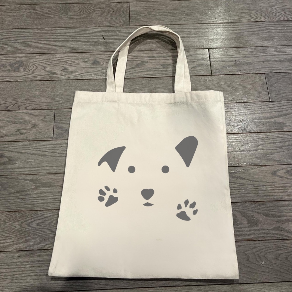 Dog Print Canvas Tote Bag - Cream and Gray